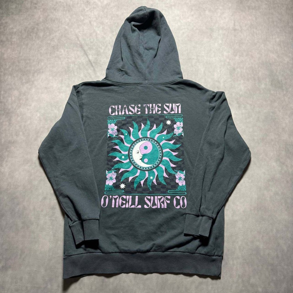 O'Neill Surf Co Hoodie Mens Medium Grey Chase The Sun Graphic Pullover